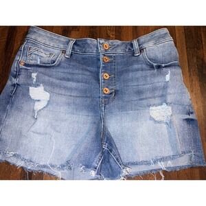 Edgly Women's Size 12 Blue Denim Button Fly Distressed Cutoff Shorts